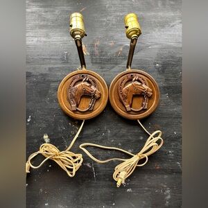 set of two vintage horse head wall lamps